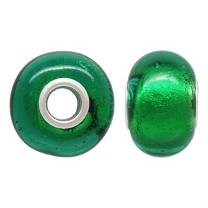 14x10mm Gold & Green Glass Bead 4.7mm Hole