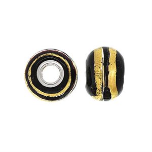 14x10mm Gold Stripe Glass Bead 4.7mm Hole