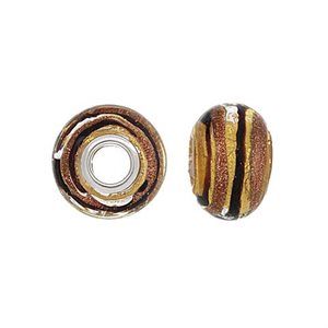 14x10mm Gold & Brown Glass Bead 4.7mm Hole