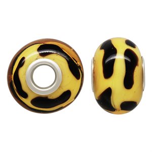 14x10mm Lion Print Glass Bead 4.7mm Hole