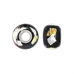 14x10mm Silver / Gold / Blk Glass Bd 4.7mm Hole