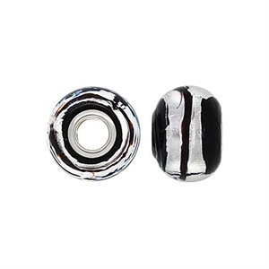 14x10mm Silver Stripe Glass Bead 4.7mm Hole