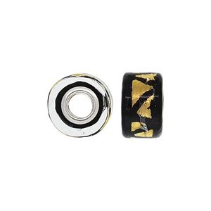 12x8mm Black&Gold Glass Wheel Bd 4.7mm Hole