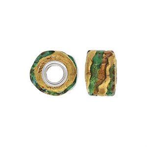 12x8mm Gold&Green Glass Wheel Bd 4.7mm Hole