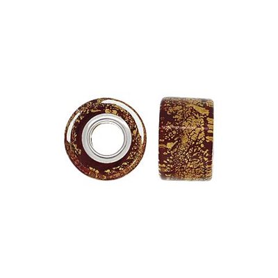 12x8mm Gold&Ruby Glass Wheel Bd 4.7mm Hole