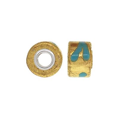 12x8mm Gold&Turq Glass Wheel Bd 4.7mm Hole