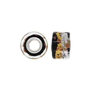 12x8mm Sil / Blk / Gld Glass Wheel Bd 4.7mm Hole