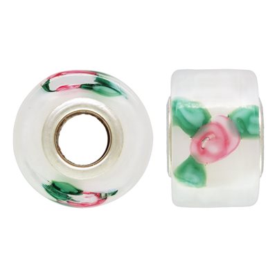 12x8mm White&Roses Glass Wheel Bd 4.7mm Hole 12x8mm White&Roses Glass Wheel Bd 4.7mm Hole