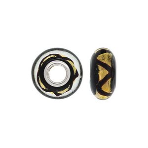 14x7mm Gold & Black Glass Bead 4.7mm Hole