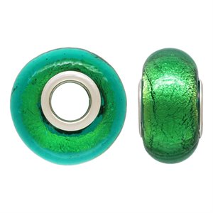 14x7mm Gold & Green Glass Bead 4.7mm Hole