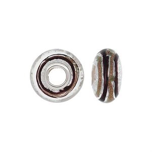 14x7mm Silver & Brown Glass Bead 4.7mm Hole