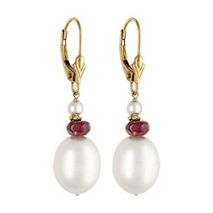 Multi Pearl w / Faceted Garnet Drop Earring