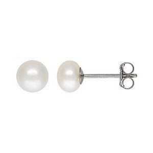 5-6mm White Button Pearl Post Earring RH
