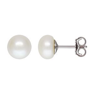 6-7mm White Button Pearl Post Earring RH