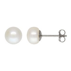 6-7mm White Button Pearl Post Earring RH