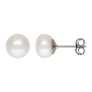 7-8mm White Button Pearl Post Earring RH