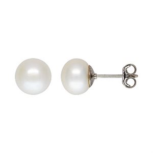8-9mm White Button Pearl Post Earring RH