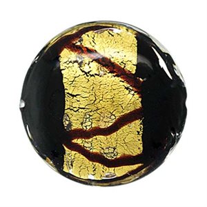 22mm Gold & Black Glass Lentil Bead