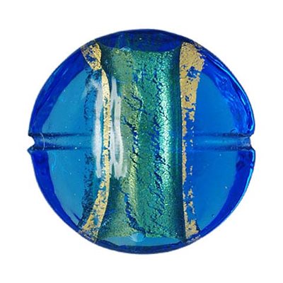 22mm Gold & Aqua Glass Lentil Bead