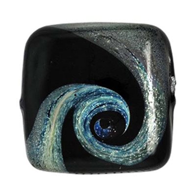 18mm Square Tsunami Print Glass Bead 18mm Square Tsunami Print Glass Bead
