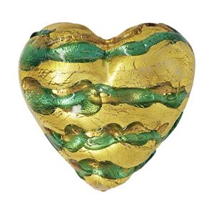 30mm Gold & Green Twist Heart Bead