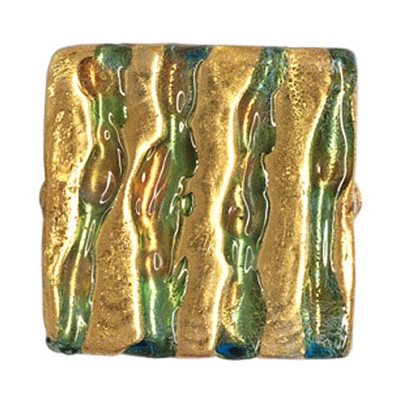 20mm Square Gold & Green Glass Bead