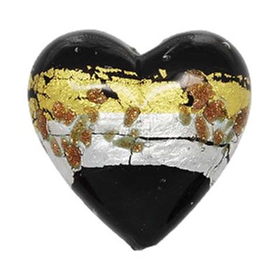 18mm Silver, Black & Gold Glass Heart