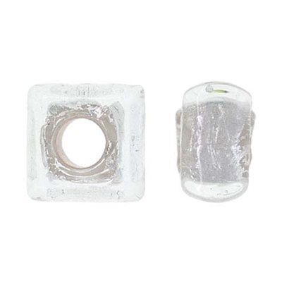 12x8mm Silver & Glass Square Bead 5mm Hole