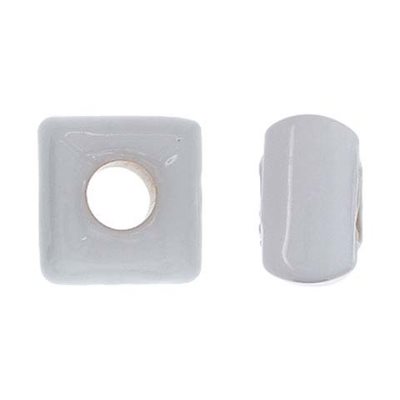 12x8mm White Glass Square Bead 5mm Hole