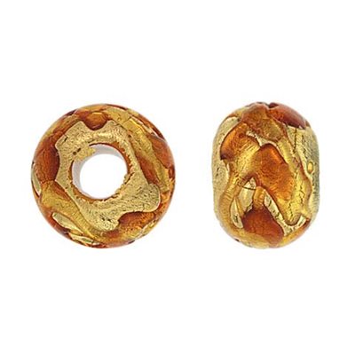 14x10mm Gold & Orange Glass Bead 5mm Hole 14x10mm Gold & Orange Glass Bead 5mm Hole