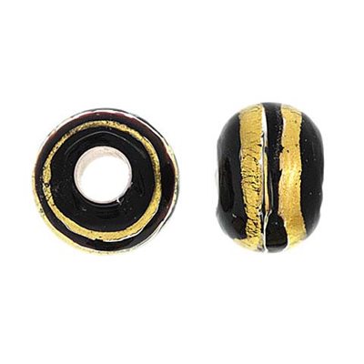14x10mm Gold Stripe Black Glass Bead 5mm Hole