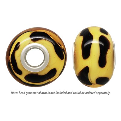 14x10mm Lion Print Glass Bead 5mm Hole