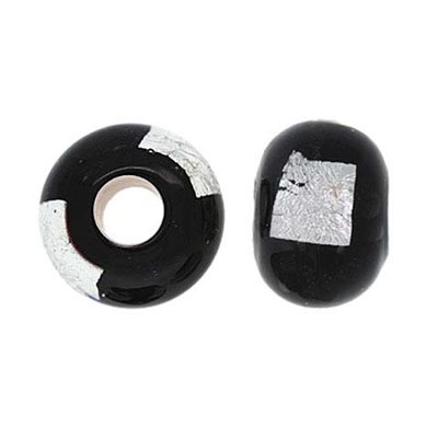 14x10mm Silver & Black Glass Bead 5mm Hole