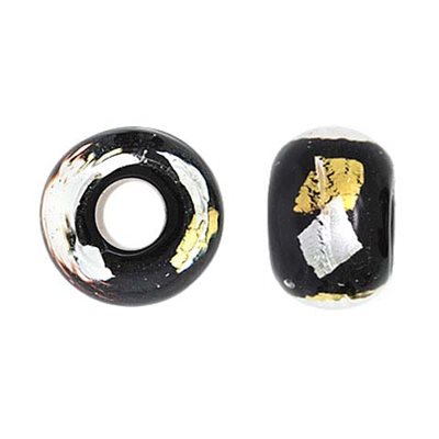 14x10mm Silver&Gold Black Glass Bead 5mm Hole