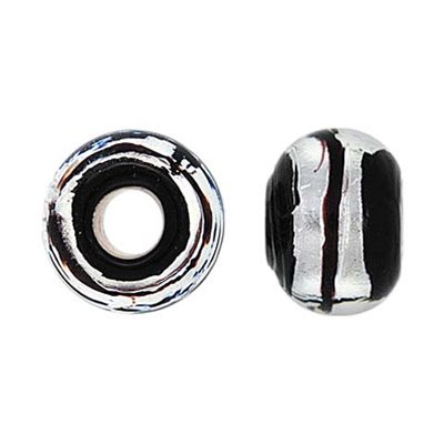 14x10mm Silver Stripe Black Glass Bd 5mm Hole