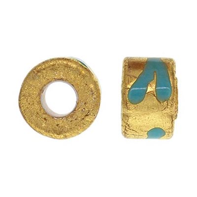 12x8 Gold & Turquoise Glass Wheel 5mm Hole
