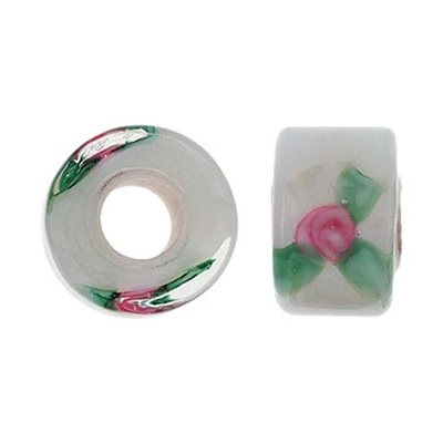 12x8 White Glass w / Roses Wheel 5mm Hole