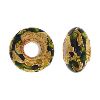14x7mm Gold Green & Blue Glass Bead 5mm Hole 14x7mm Gold Green & Blue Glass Bead 5mm Hole